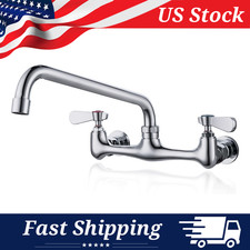 Commercial Wall-Mounted Kitchen Faucet, 8" Center Set with 10" Swivel Spout