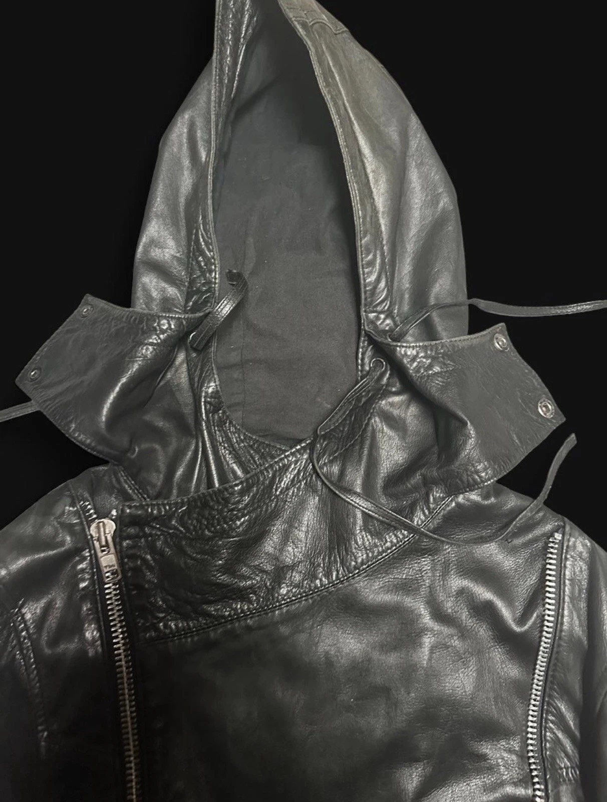 all saints rare hooded leather jacket - product detail image 3