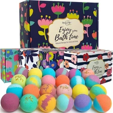 Luxury Bath Bomb Gift Set - 24 Organic Bombs with Essential Oils & Shea Butter