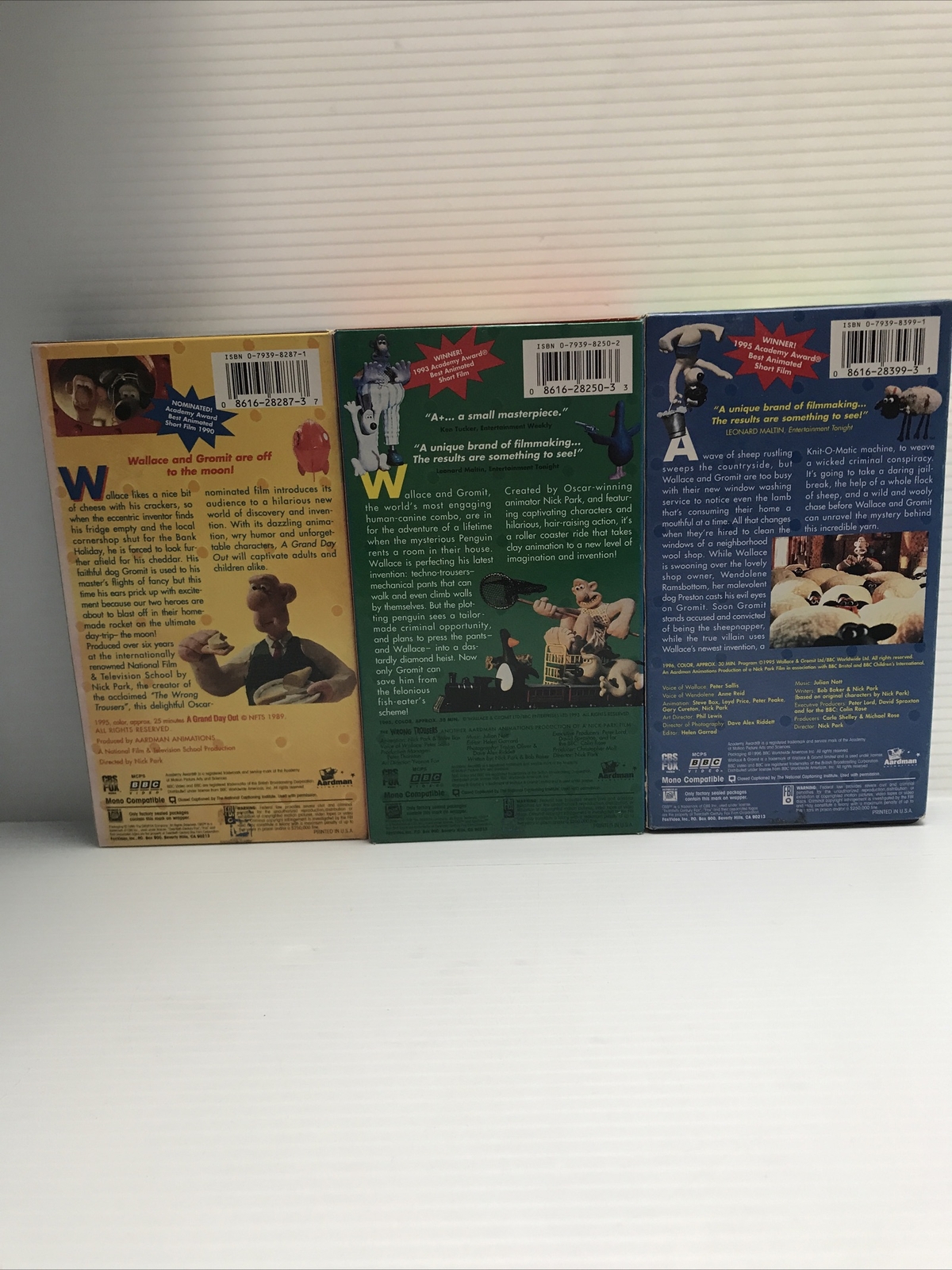 Wallace and Gromit 3 VHS Tape Boxed Set Shave, Trousers, Day Out. BBC