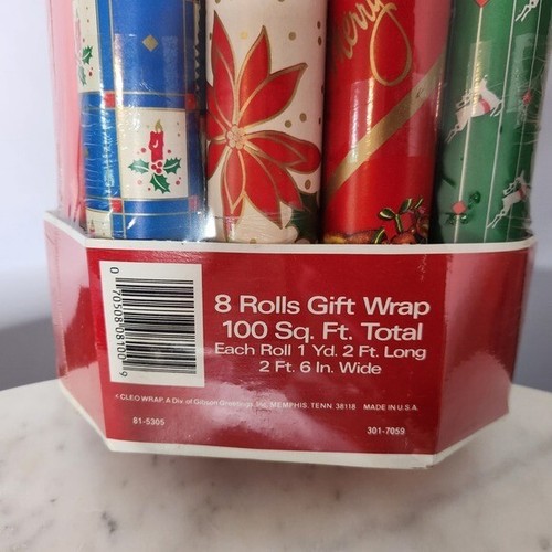 Vintage 90s CLEO Christmas Wrapping Paper 8 Rolls 100 sq ft NEW Santa Poinsettia - Picture 3 of 4