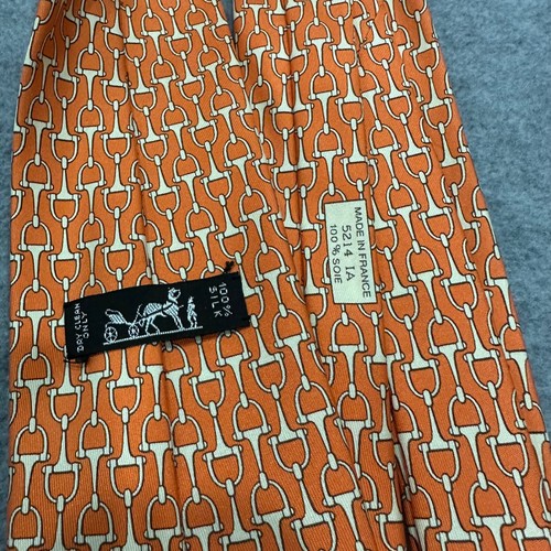 Hermes necktie; Orange with horse bridle pattern - Picture 3 of 7