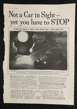 1935 SHELL GASOLINE 8.5x11.5" Automotive PRINT AD Not a Car in Sight 