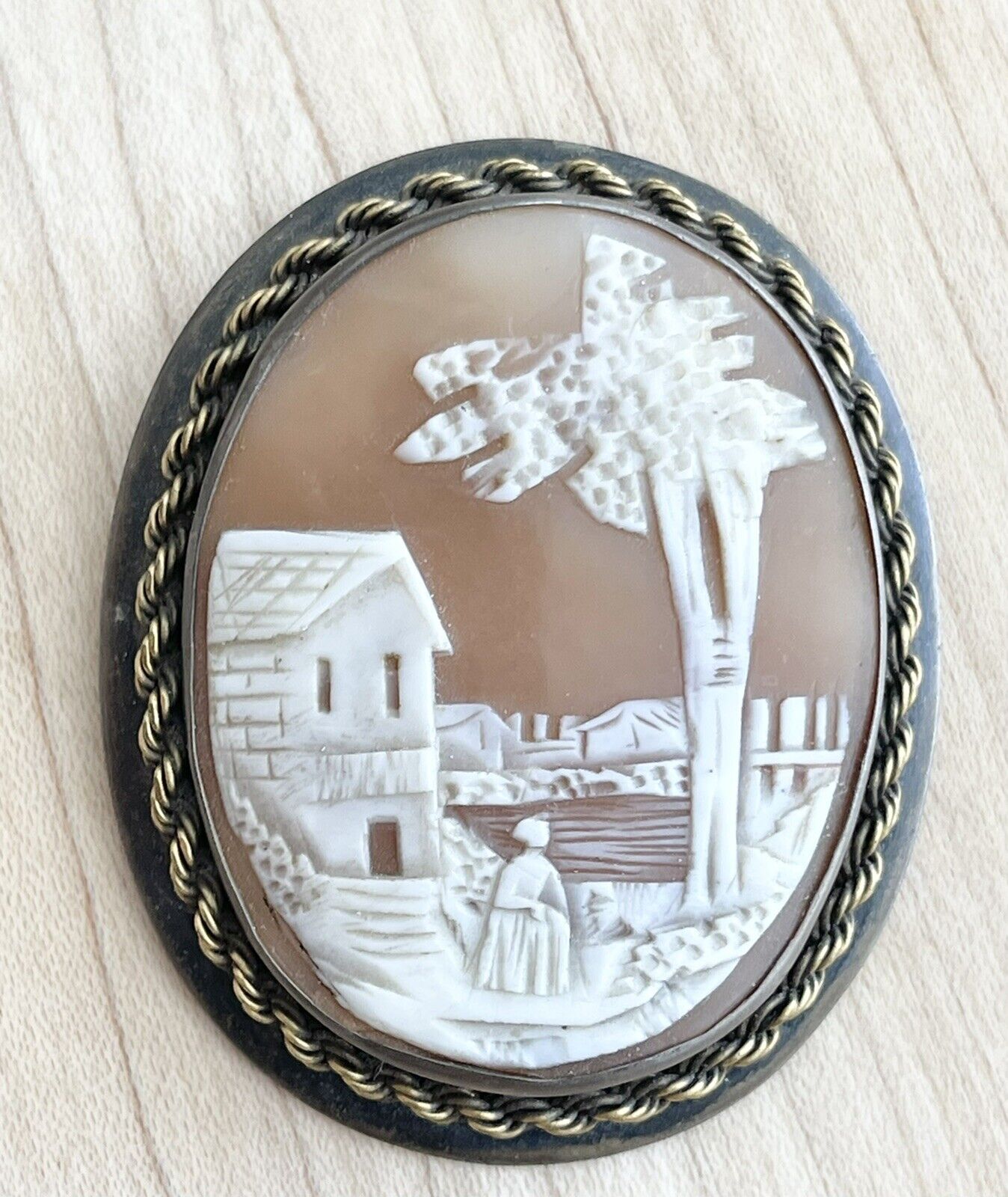 Antique Silver Gold Filled Scenic Cameo