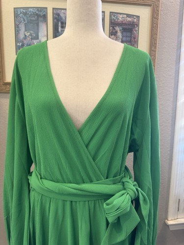 NEW Meghan Los Angeles Lilypad Wrap Maxi Tie Dress Kelly Green Slit Skirt XXL - Picture 5 of 12