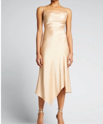 Alice And Olivia Satin Harmony Asymmetrical Gold Cocktail Dress Size 8  Preowned | eBay