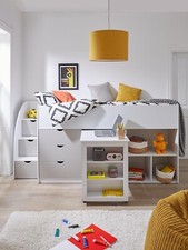 Mico Mid Sleeper Bed with Pull-Out Desk and Storage White & Grey Kids Furniture