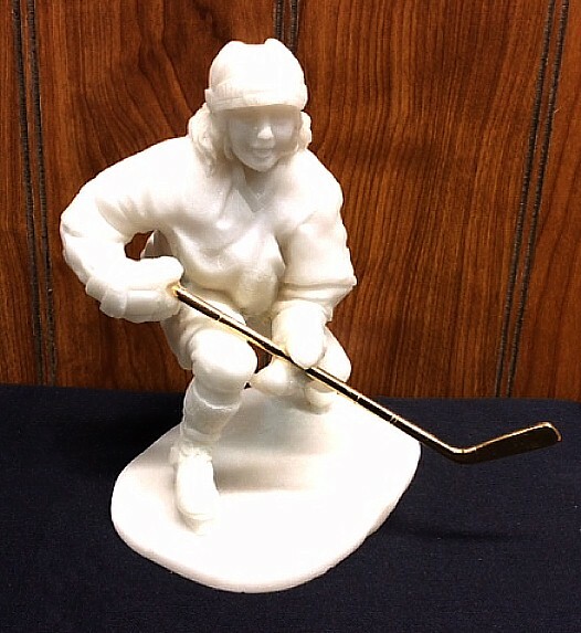 Girl Hockey Player Sports Trophy Made of White REAL Marble Figurine