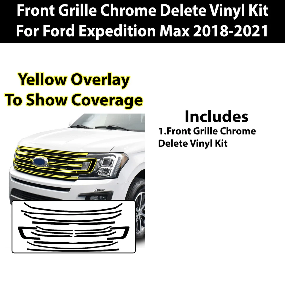Se adapta a Ford Expedition MAX 18-21 parrilla delantera cromada eliminar calcomanía película apagón Foto 2 de 4