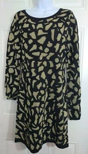 Moda International Black/Gold Cotton Blend Crew Neck Sweater Dress Size Large L
