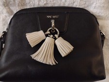 Nine West Tasseled Handbag W Shoulder Strap Black Zippered Pocketed Sm Size