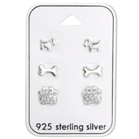 3 Paar Ohrringe Ohrstecker Set 925 Sterling Silber Hundeliebhaber
