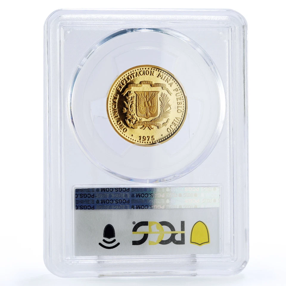 Dominican Republic 100 pesos Pueblo Viejo Mine Taino Art PR68 PCGS Au coin 1975 - Image 2 of 2