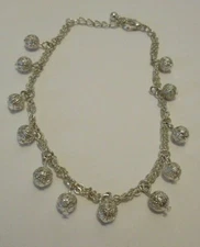 Adj 10" Total Length, Silver Tone Dangle Balls Ankle Bracelet Chain Anklet 