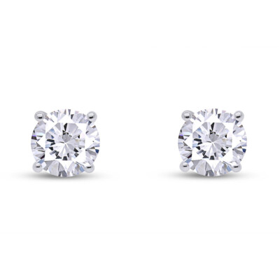 Solitaire Stud Earrings Screw Back Round Cut Simulated Diamond 14K White Gold