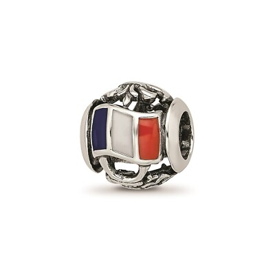 Reflection Beads Sterling Silver Enameled France Flag French Theme Bead