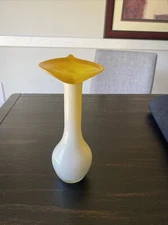 Jack in the Pulpit Cala Lily HandBlown Art Glass Vase Yellow Clear White