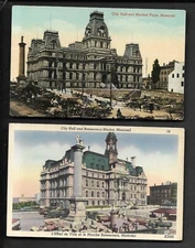 pk95451:Postcard Lot of 2 Vintage Views City Hall & Market Place,Montreal,Quebec