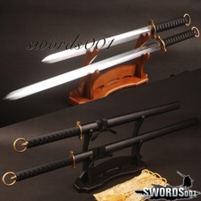 Juego de 2 piezas espada ninja japonesa doble filo recto Ninjato Katana + Wakizashi