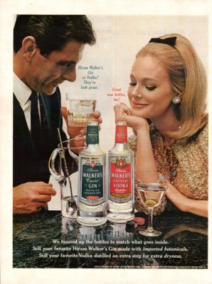Vintage advertising print Alcohol Hiram Walker's Fancied Up Gin or Vodka couple