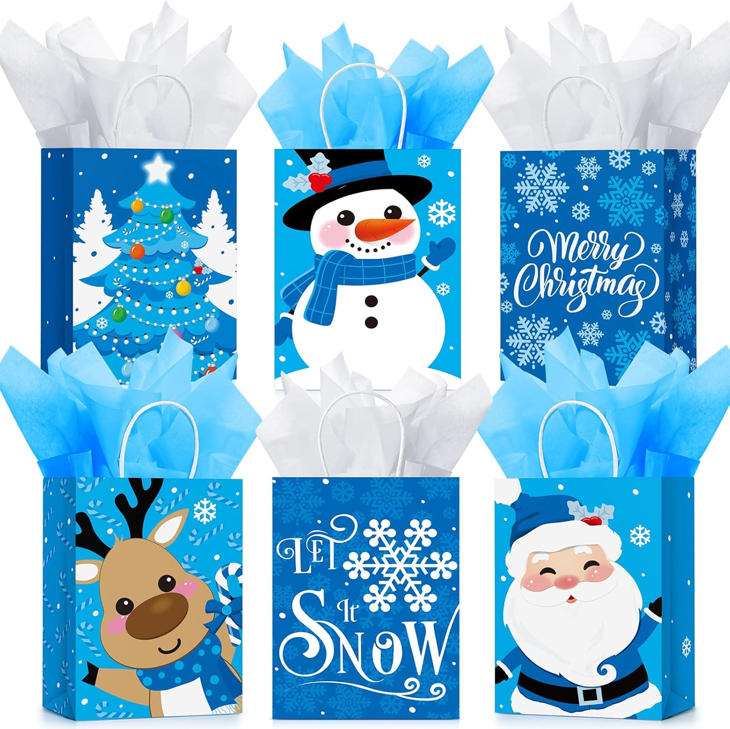 24 Pcs Medium Christmas Gift Bags with Tissue Paper Holiday Kraft Goodie Bags