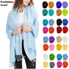 2PLY Long 78X28 Solid Silk Pashmina Shawl Wrap Stole Cashmere Wool Feel Scarf