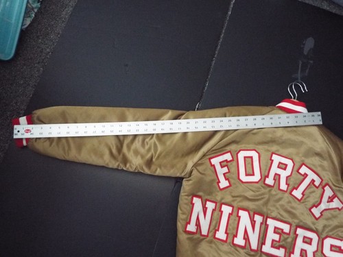 Medium Vintage San Francisco 49ers Chalk Line Gold Satin Spell Out Bomber Jacket - Picture 10 of 19