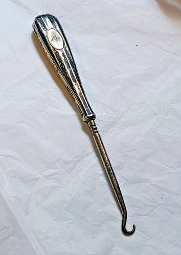 Antique Victorian Ornate Sterling Silver Button Hook 6 3/4" Long