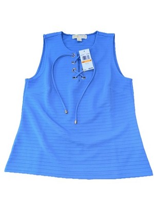 Michael Kors Women's Lace Up Blouse Sleeveless Crew Blue Sz Small Cute