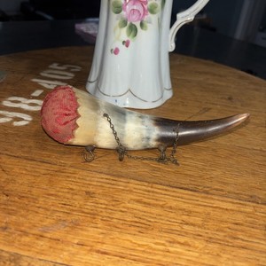 Antique Bone Ornate Powderhorn Turned Pincushion
