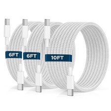 USB C to C Cable 6FT 6FT 10FT 3Pack 60W Long iPhone 6TF 6FT 10FT, White