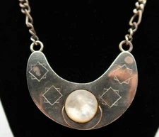 Vintage Silver, 41g Moonstone Pendant w/ Magic Square on Reverse, 17 3/4"