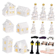  1 Inch Christmas Mini Village Sets White Resin Miniature Village white B