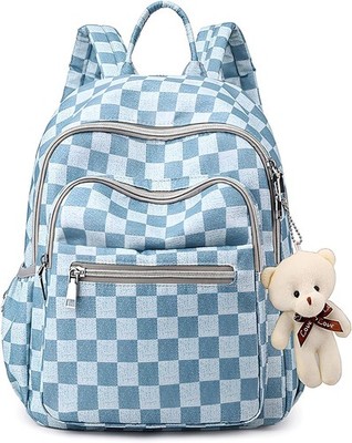 SONARIN wasserdichter Baby Wickelrucksack blau kariert, große Kapazität Wickeltasche