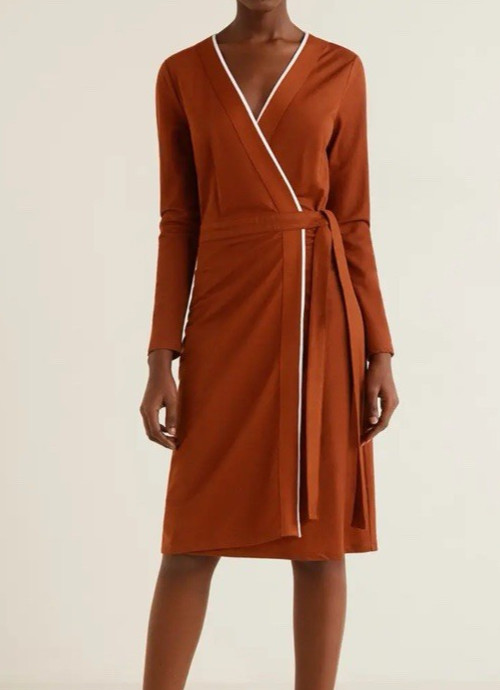 Mango Wrap Dress Women's Copper Brown Size UK 8 SMALL Knee High Belted