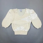 Suéter de malha vintage anos 80 Nannell mão tamanho M falso pérola miçangas lantejoulas angorá