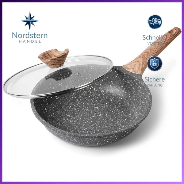 Antihaft Pfanne 28Cm Granit Beschichtet Mit Deckel FüR Gasherd Induktion-image