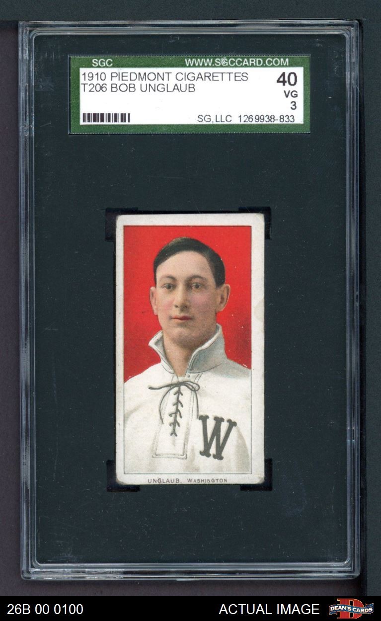 1909 T206 Bob Unglaub Senators SGC 3 - VG
