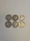 Lot of 6 US Mercury Dimes 90% Silver