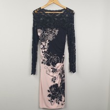 Phase Eight Dress Womens UK 12 Black Pink Floral Lace Ruched Bodycon Occasion
