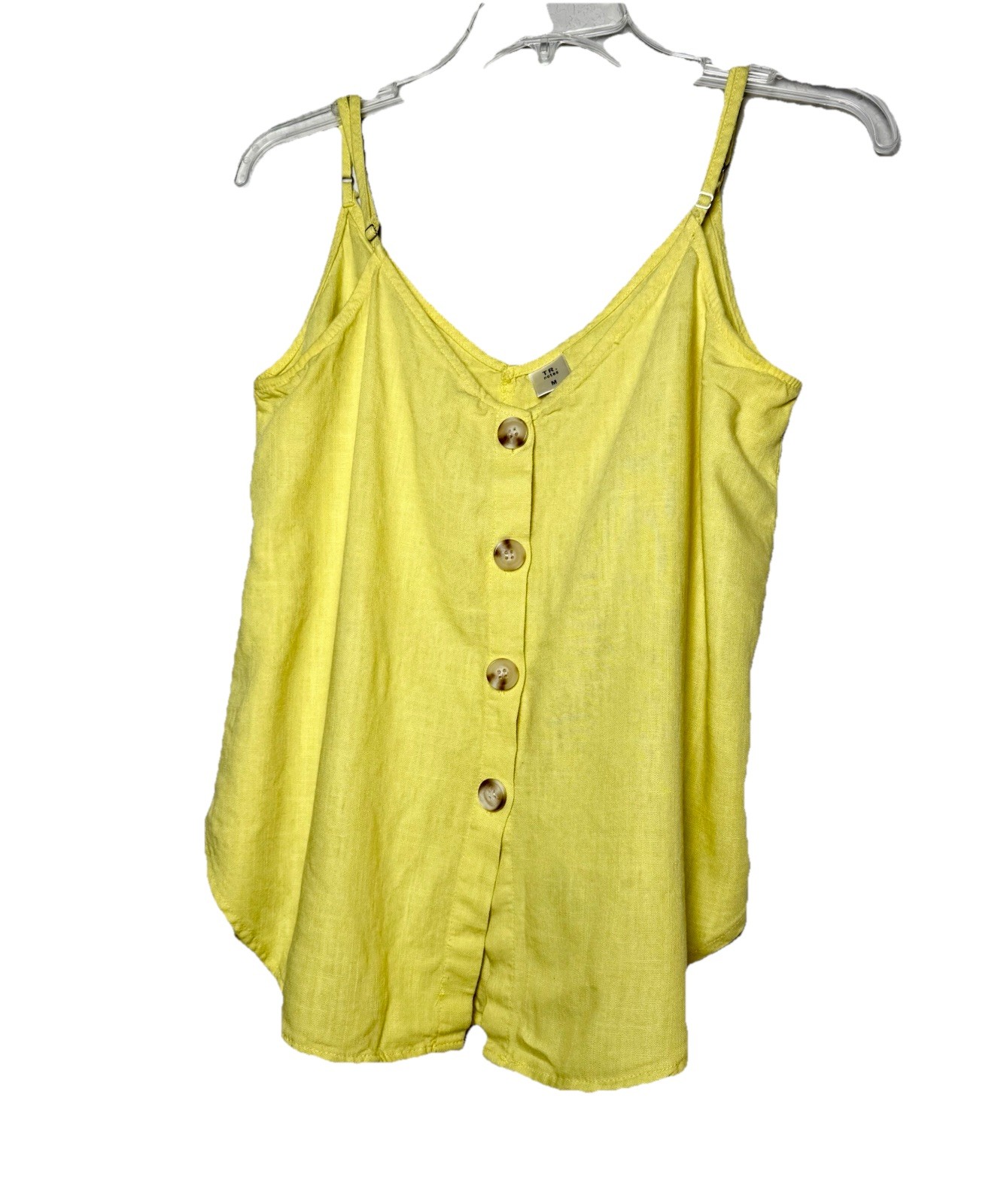 TR Notes Yellow Linen Button Front Cami Tank Top … - image 2