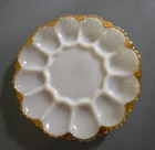 Vintage Anchor Hocking Milk Glass Deviled Egg Plate w/ Gold Trim