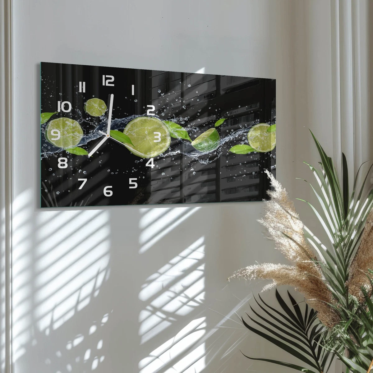 Reloj de Pared Rectangular Horizontal Elegante para Salón Limas y Agua 60x30 cm