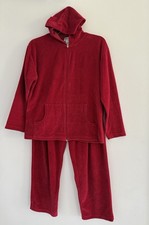 Beauxart Women  s 2-Piece Velour Tracksuit Drawstring Wine Red Hooded Size Large