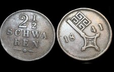 1841 German States  Bremen Copper 2 1/2 Schwaren KM 234 City Gate Key