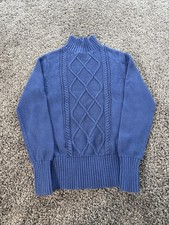 J. Crew Sweater Men Small Blue Cotton Collared Cable-Knit Fisherman Pullover