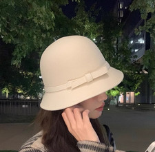 Women Wool Felt Winter Hat Women Cloche Bucket Bowler Hats with Bowknot Party