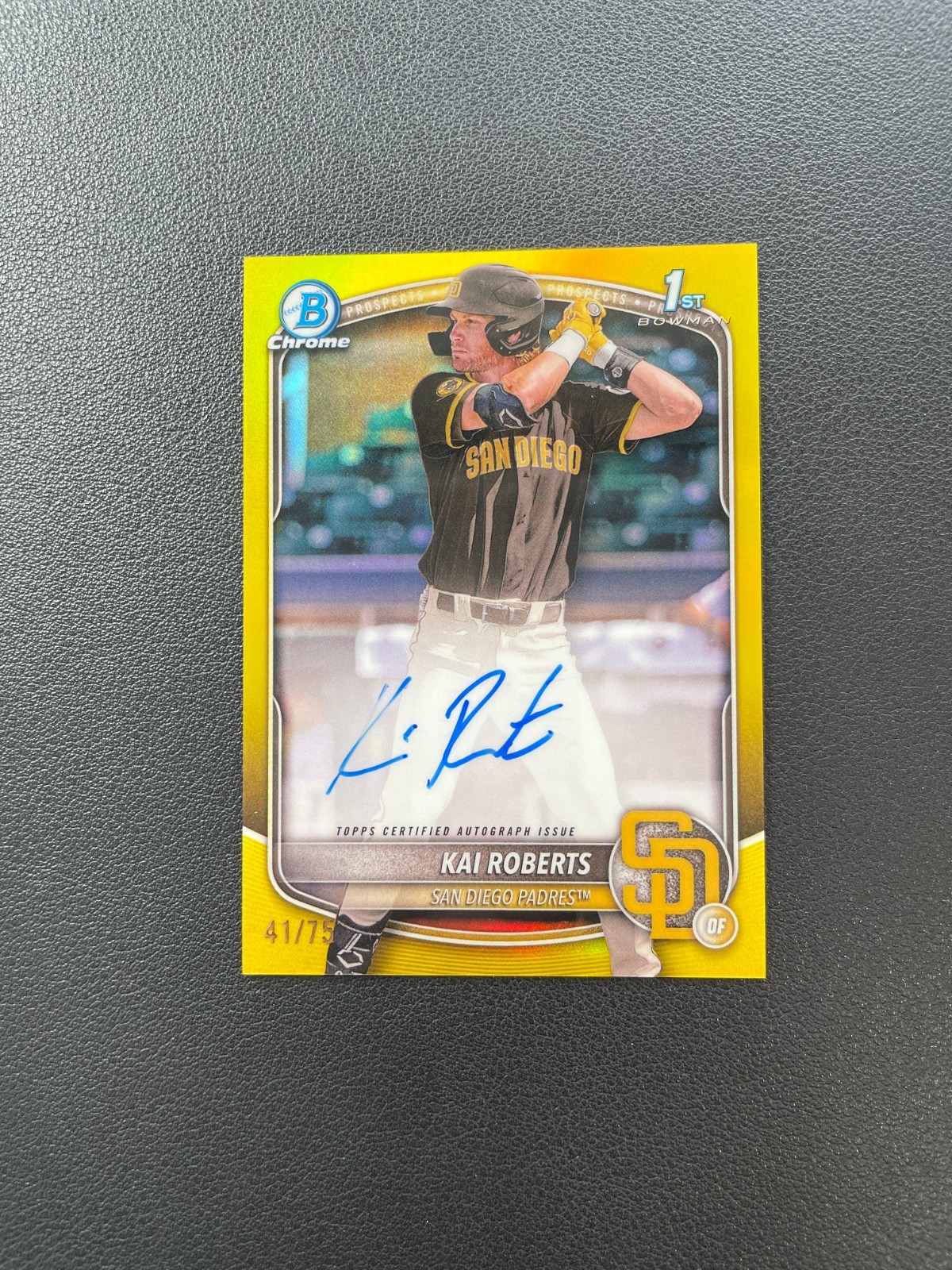 2025 Bowman Chrome #CPA-KR Kai Roberts 1st Yellow Refractor Auto 41/75 BJDEL