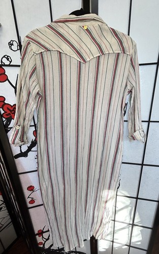 ANTIK BATIK Cotton Gauze Midi Western Cowboy Shirt Dress Striped Medium 40” Bust - Picture 8 of 9