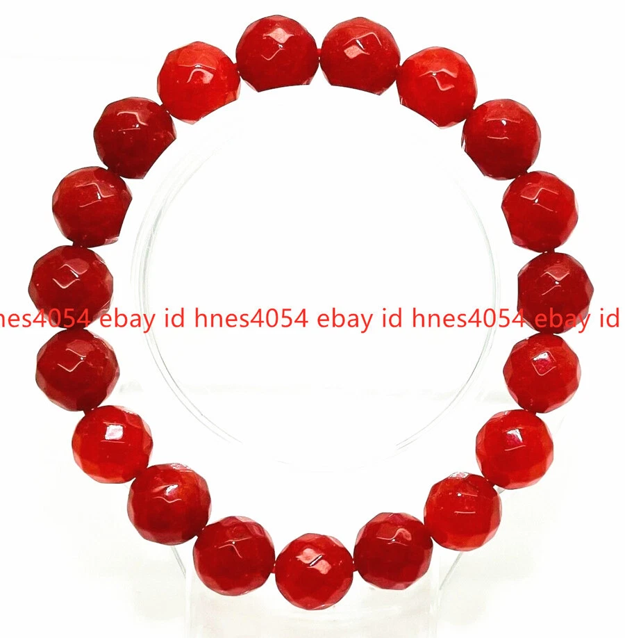 VALENTINO Bracciale Perline Rotonde Gratty Natural 6 8 10 mm Sfaccettato Giada Rossa 7 5 pollici